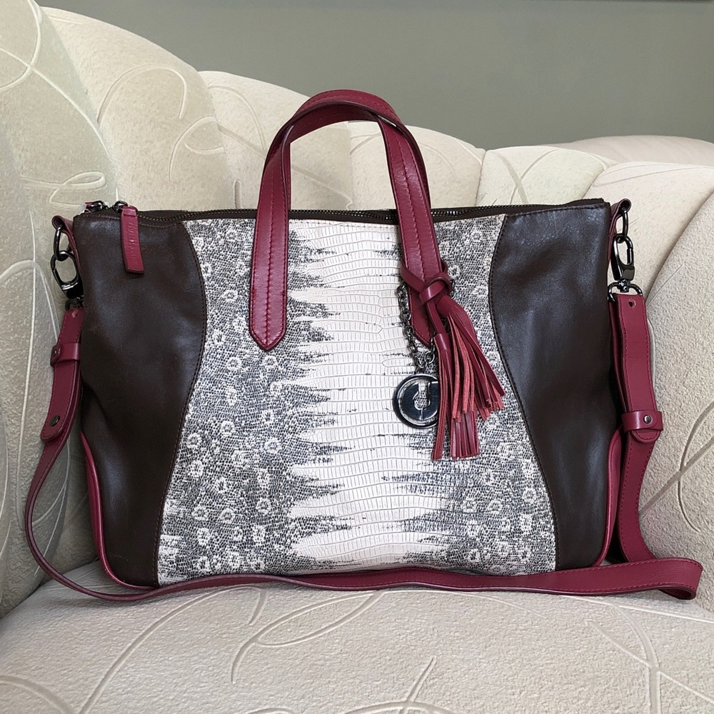 Charles Jourdan Paris ‘Giselle’ all leather LG tote w/cross body strap